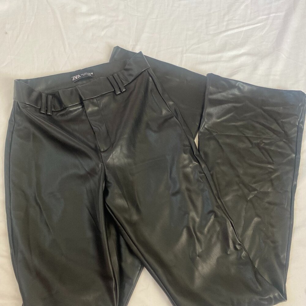 Zara faux leather flare pants good condition USA Size Small!